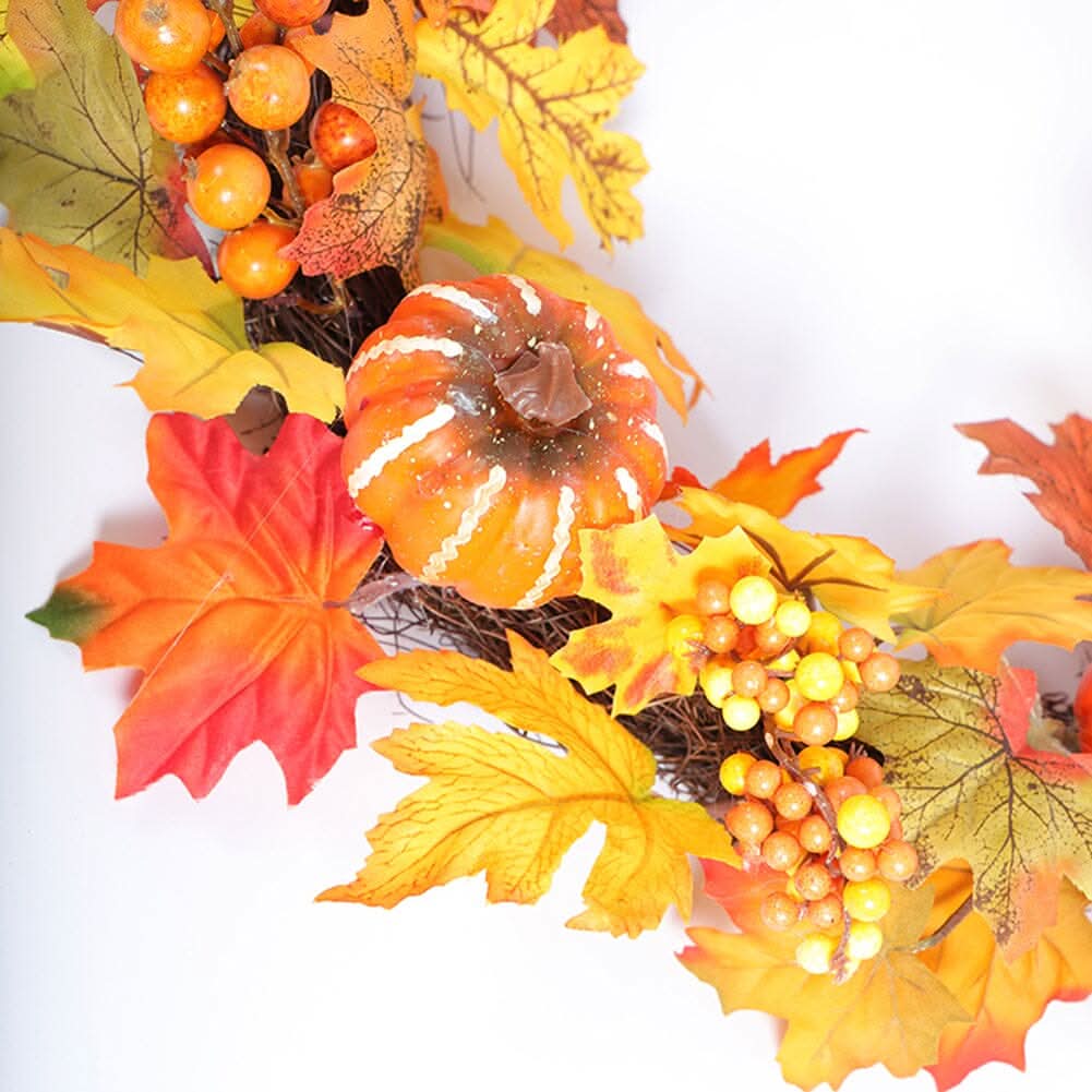 Autumn Harvest Pumpkin & Maple Leaf Wreath – 50cm Seasonal Door Decoration