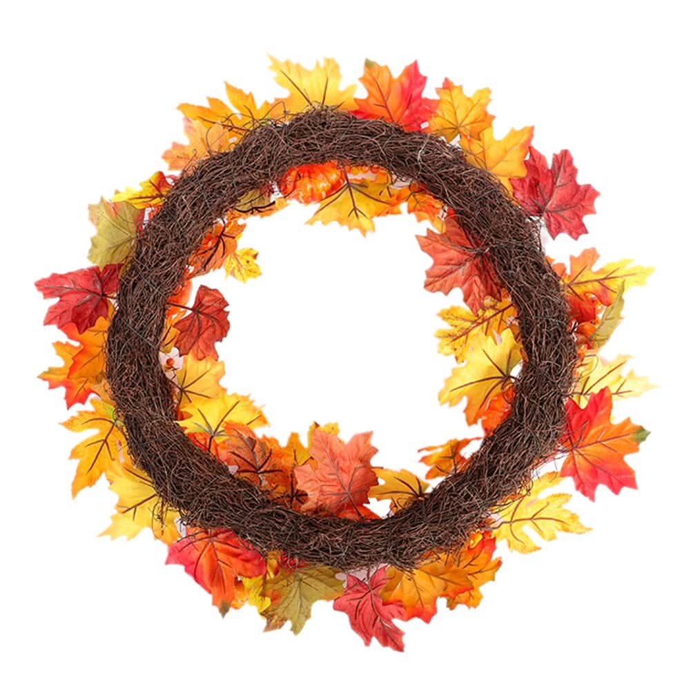 Autumn Harvest Pumpkin & Maple Leaf Wreath – 50cm Seasonal Door Decoration