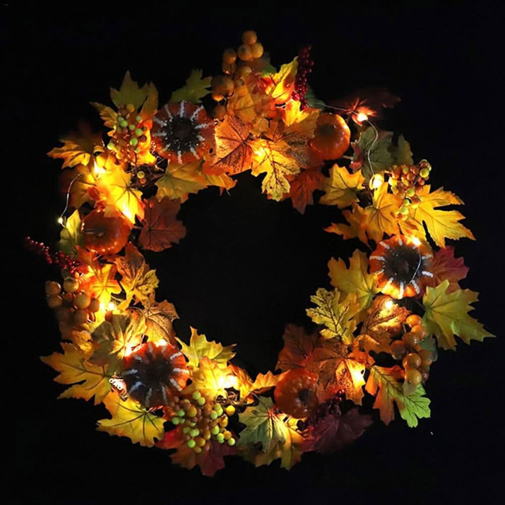 Autumn Harvest Pumpkin & Maple Leaf Wreath – 50cm Seasonal Door Decoration