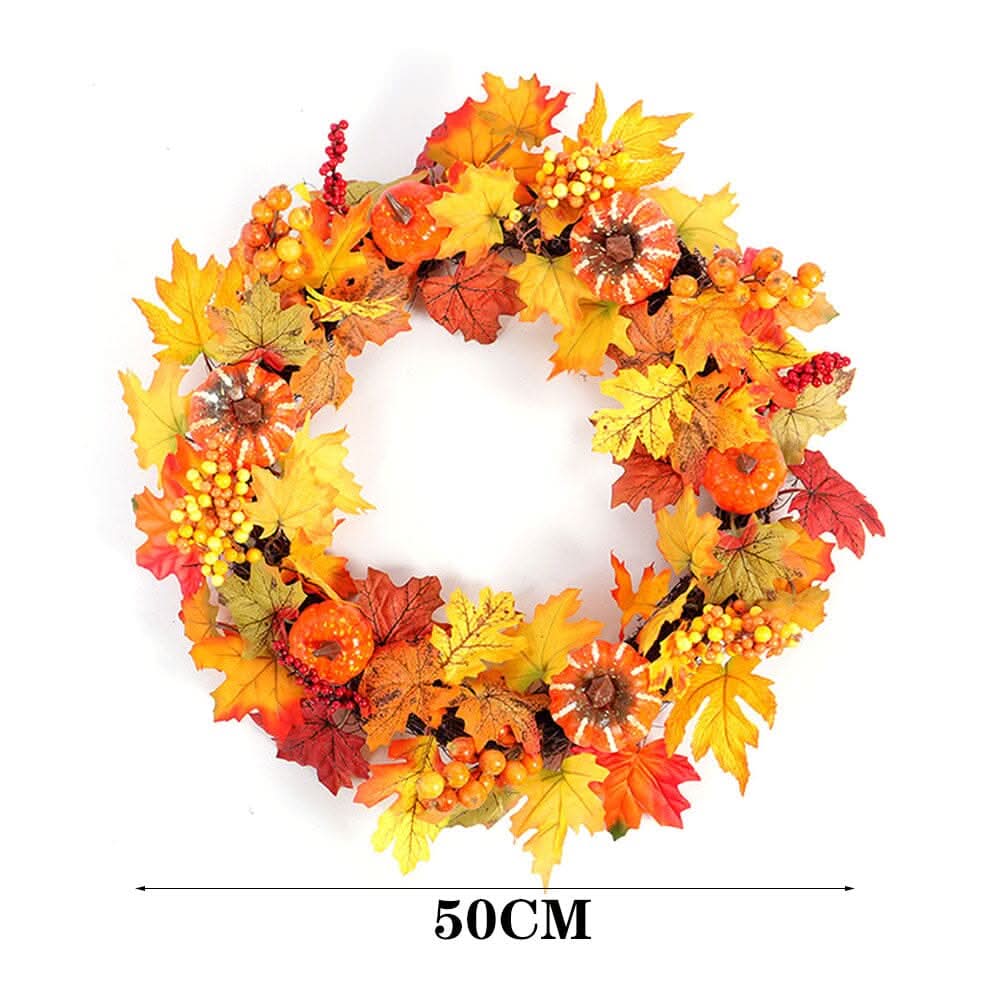 Autumn Harvest Pumpkin & Maple Leaf Wreath – 50cm Seasonal Door Decoration