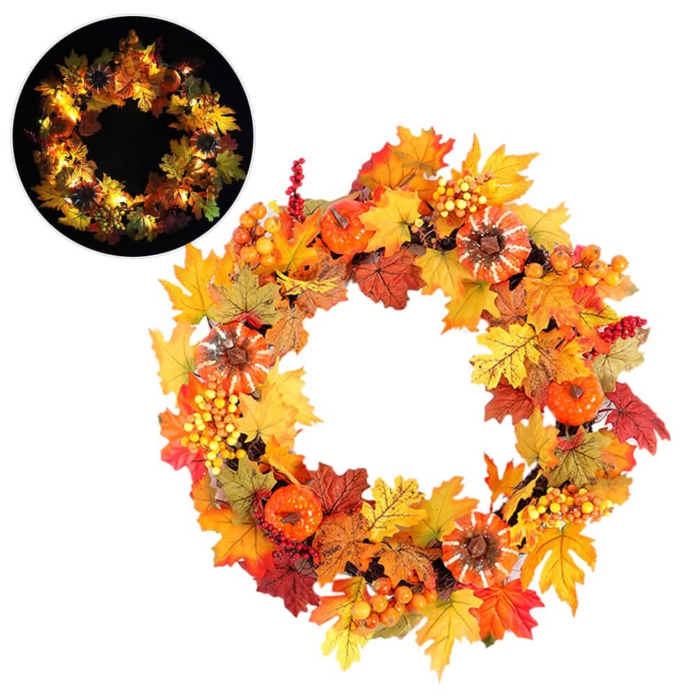 Autumn Harvest Pumpkin & Maple Leaf Wreath – 50cm Seasonal Door Decoration