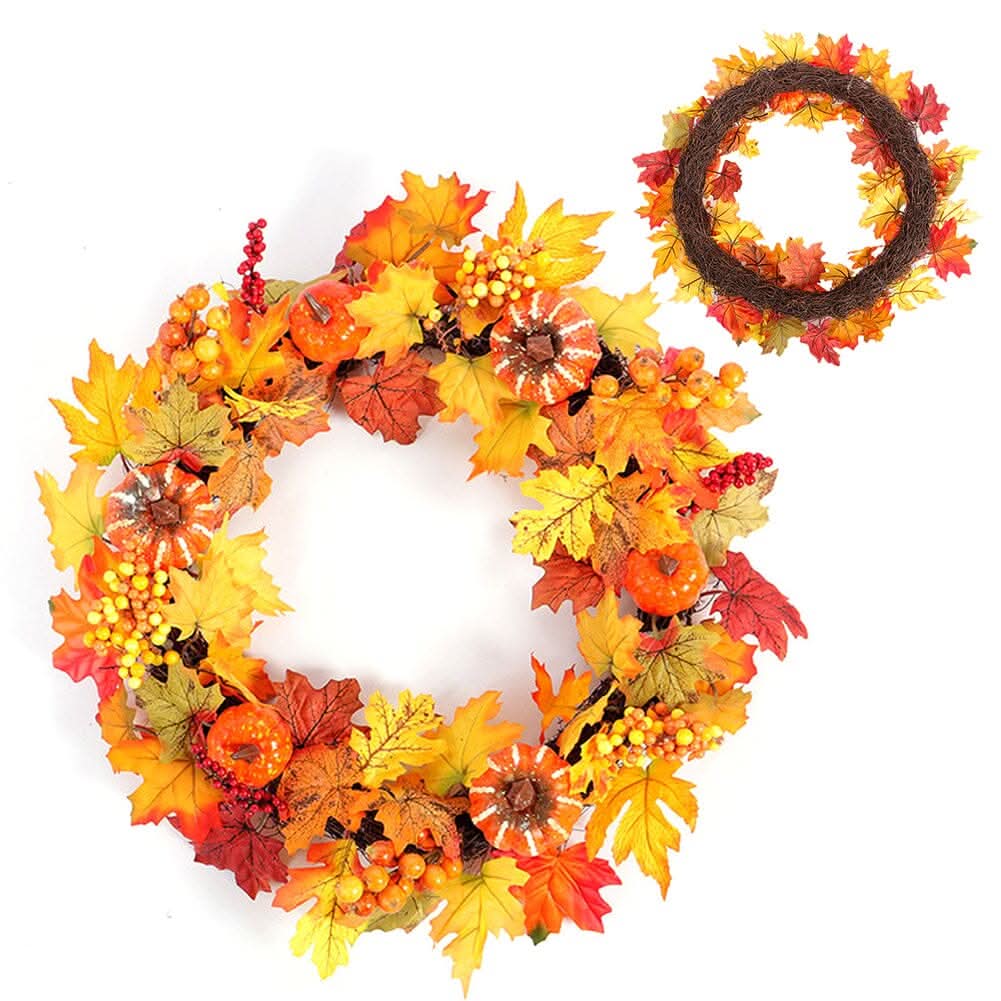 Autumn Harvest Pumpkin & Maple Leaf Wreath – 50cm Seasonal Door Decoration
