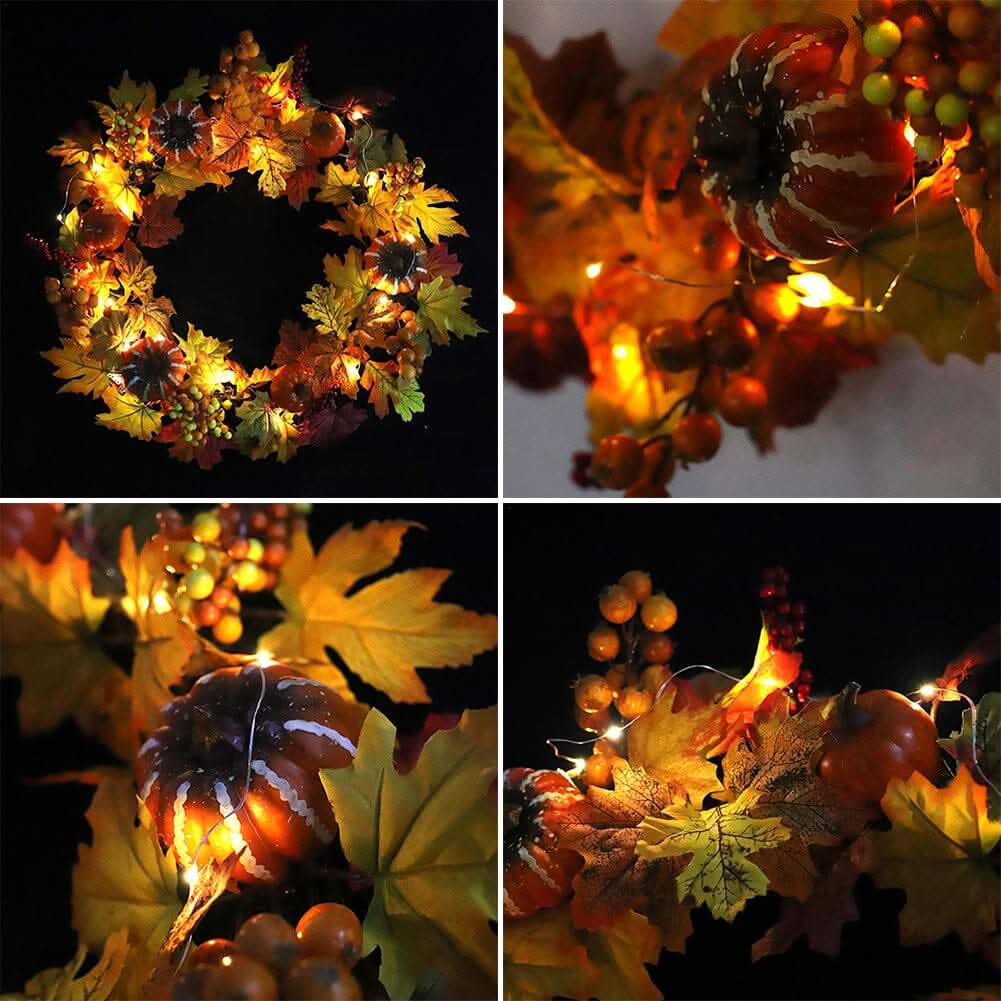 Autumn Harvest Pumpkin & Maple Leaf Wreath – 50cm Seasonal Door Decoration