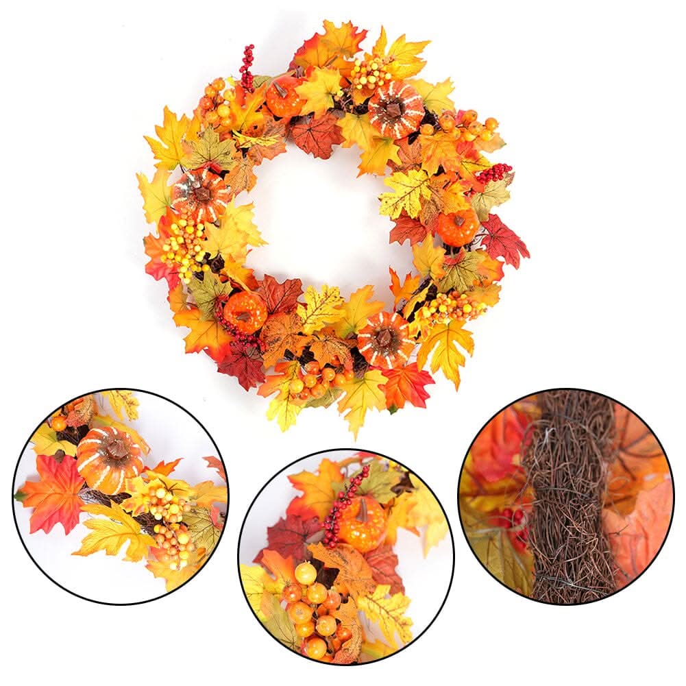 Autumn Harvest Pumpkin & Maple Leaf Wreath – 50cm Seasonal Door Decoration