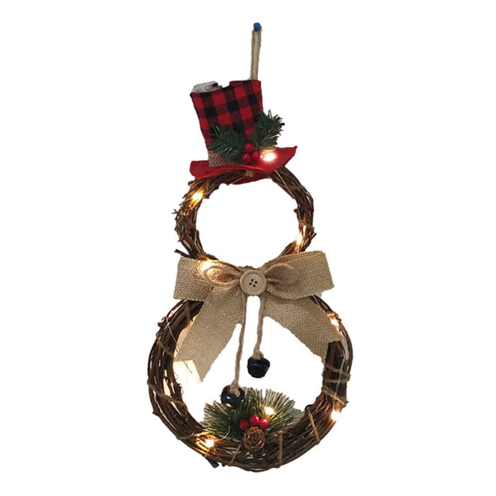 Christmas Snowman Wreath 40x20cm with LED Lights