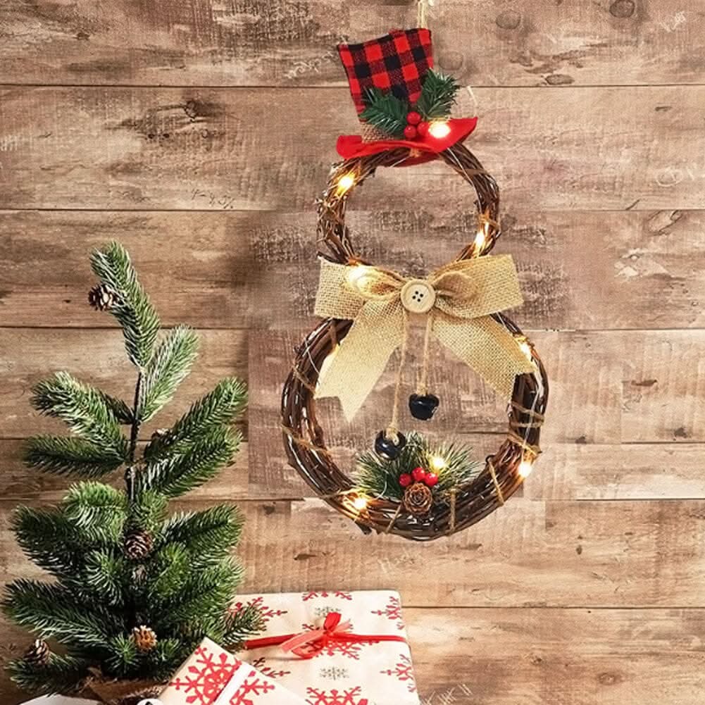 Christmas Snowman Wreath 40x20cm with LED Lights