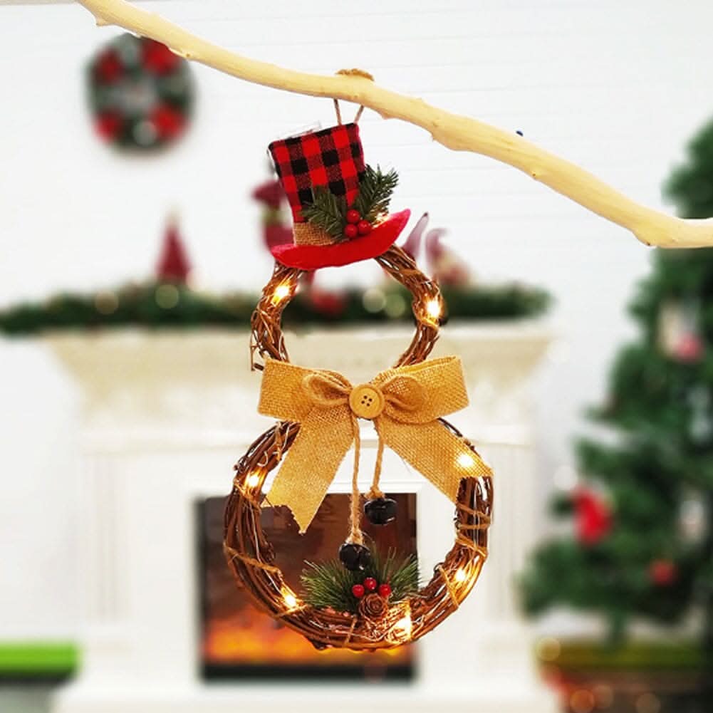 Christmas Snowman Wreath 40x20cm with LED Lights