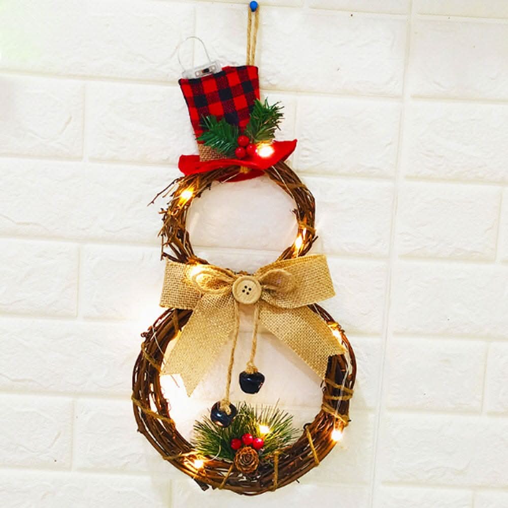 Christmas Snowman Wreath 40x20cm with LED Lights