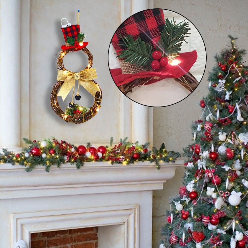 Christmas Snowman Wreath 40x20cm with LED Lights