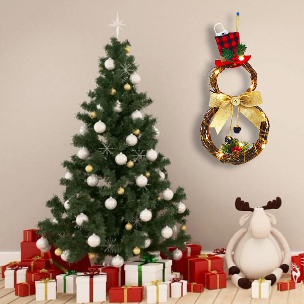 Christmas Snowman Wreath 40x20cm with LED Lights