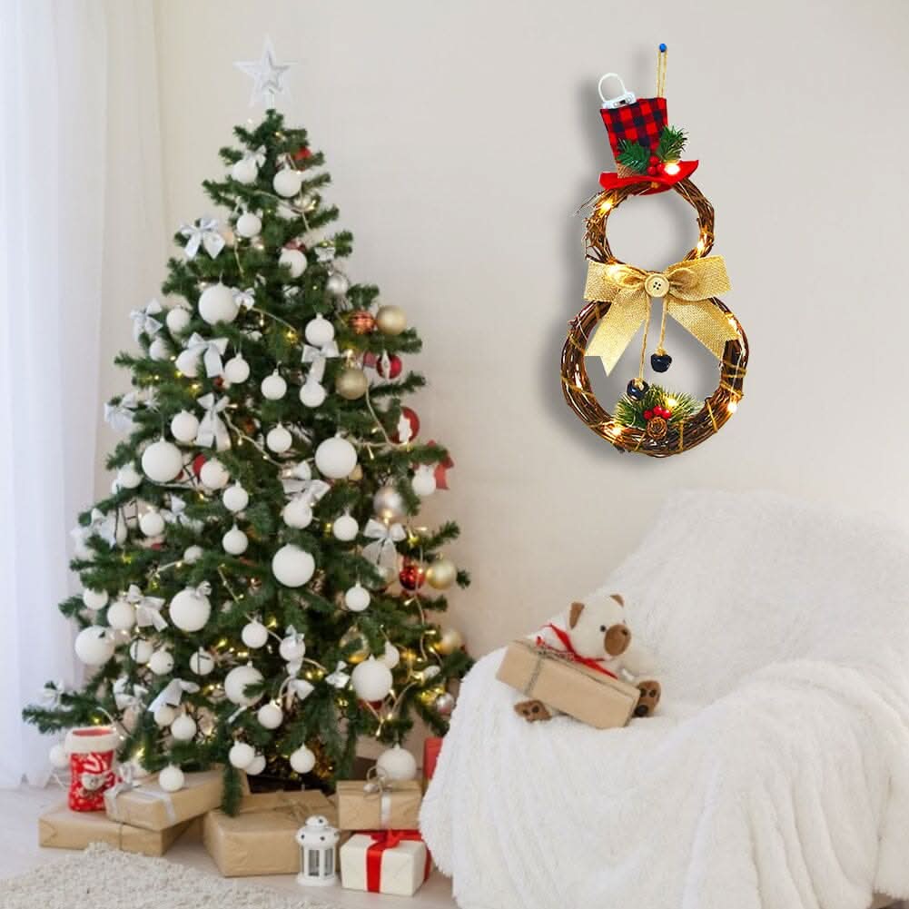 Christmas Snowman Wreath 40x20cm with LED Lights