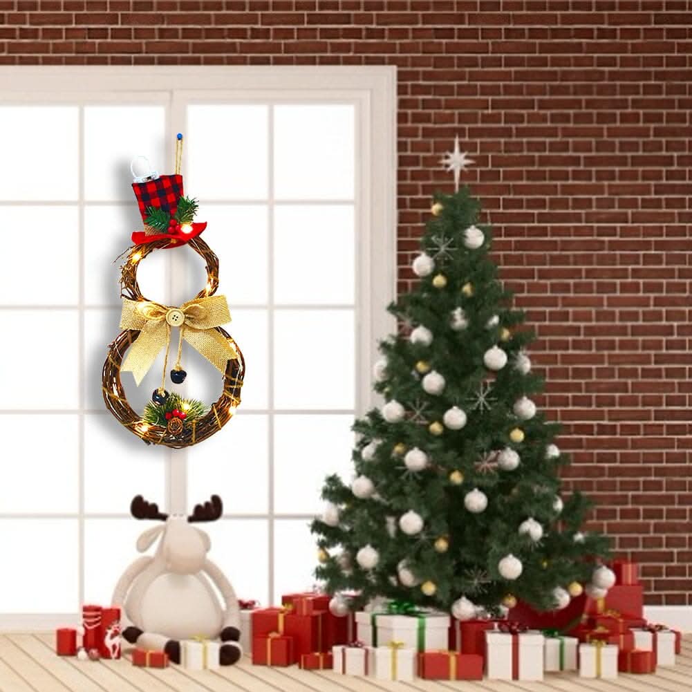 Christmas Snowman Wreath 40x20cm with LED Lights