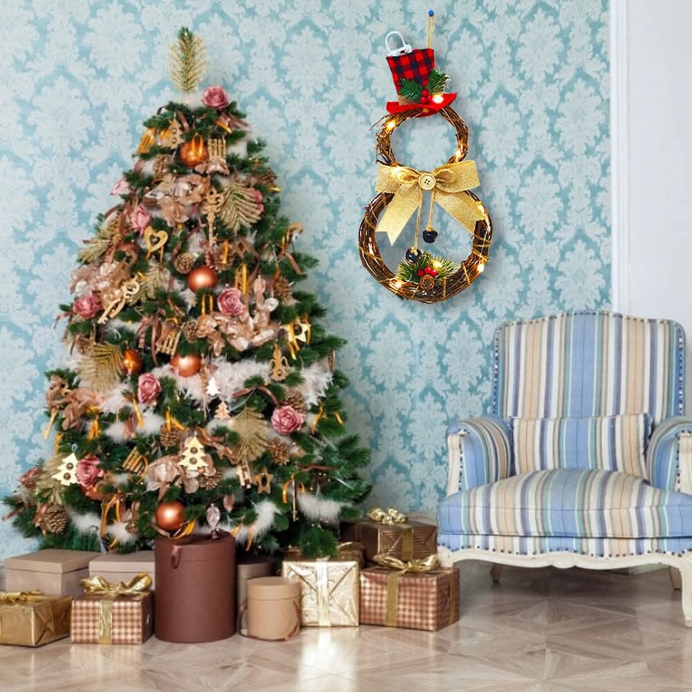 Christmas Snowman Wreath 40x20cm with LED Lights