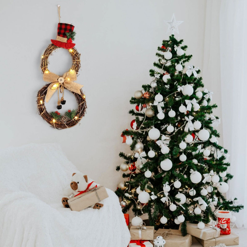 Christmas Snowman Wreath 40x20cm with LED Lights