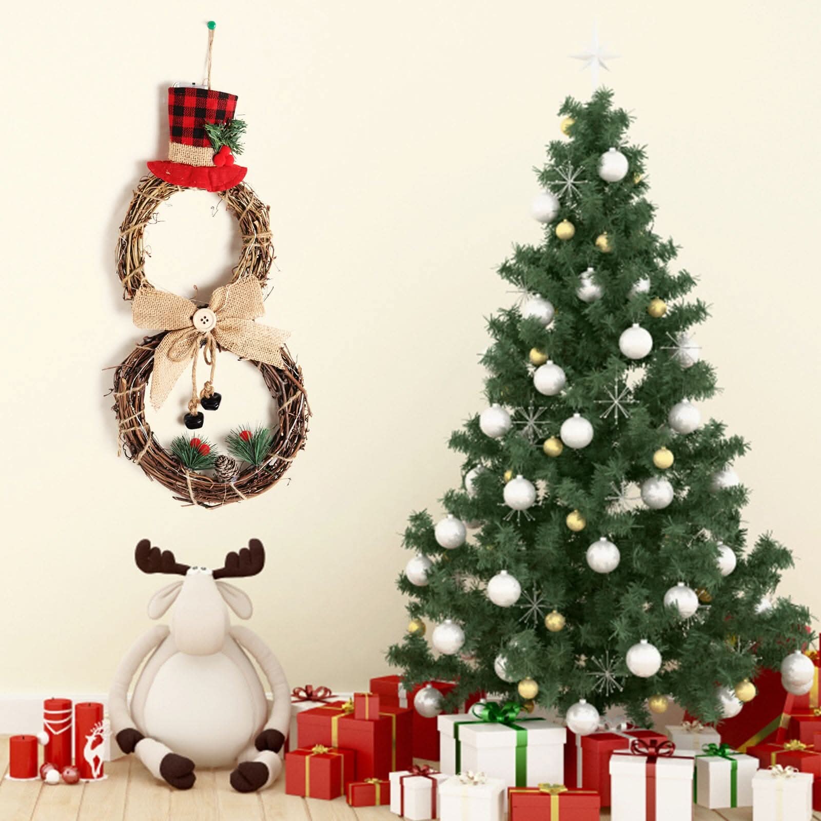 Christmas Snowman Wreath 40x20cm with LED Lights