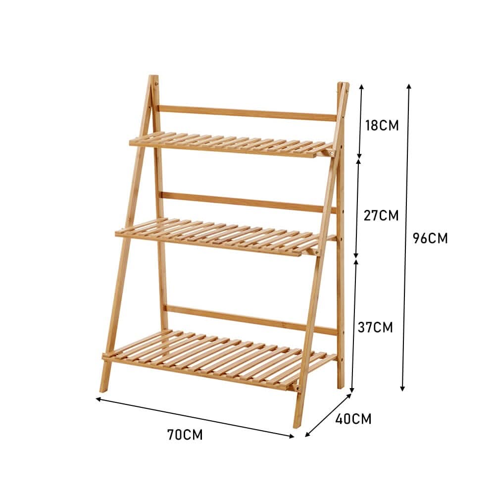 3-Tier Foldable Plant Stand Wooden Ladder Shelf Natural/White