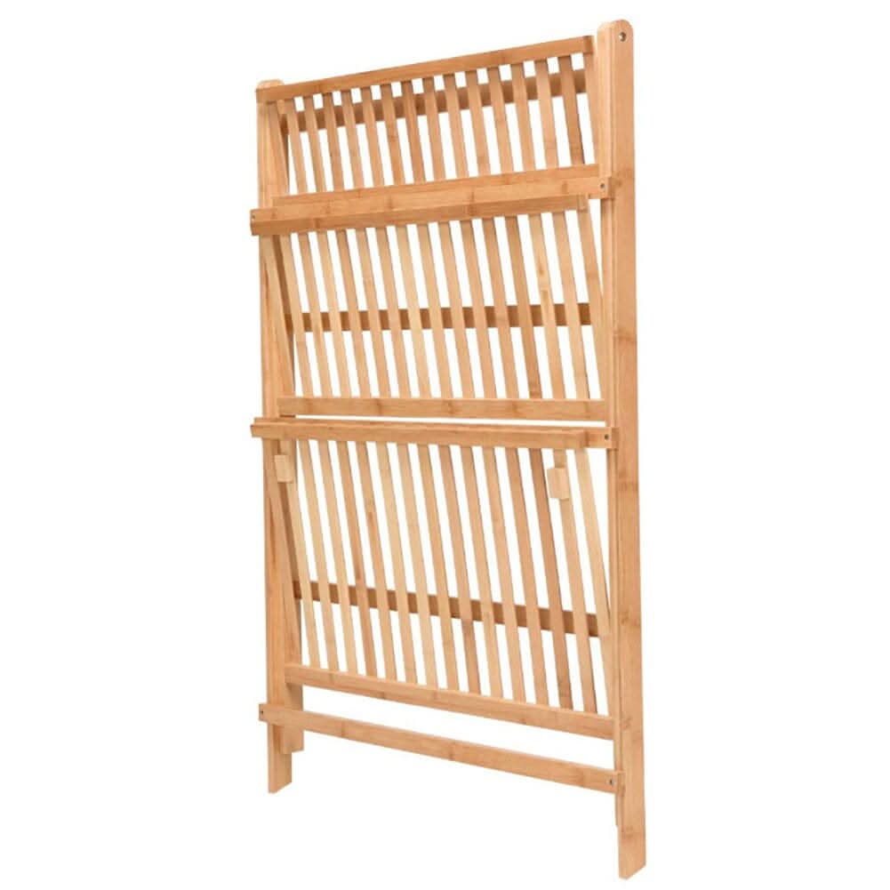 3-Tier Foldable Plant Stand Wooden Ladder Shelf Natural/White