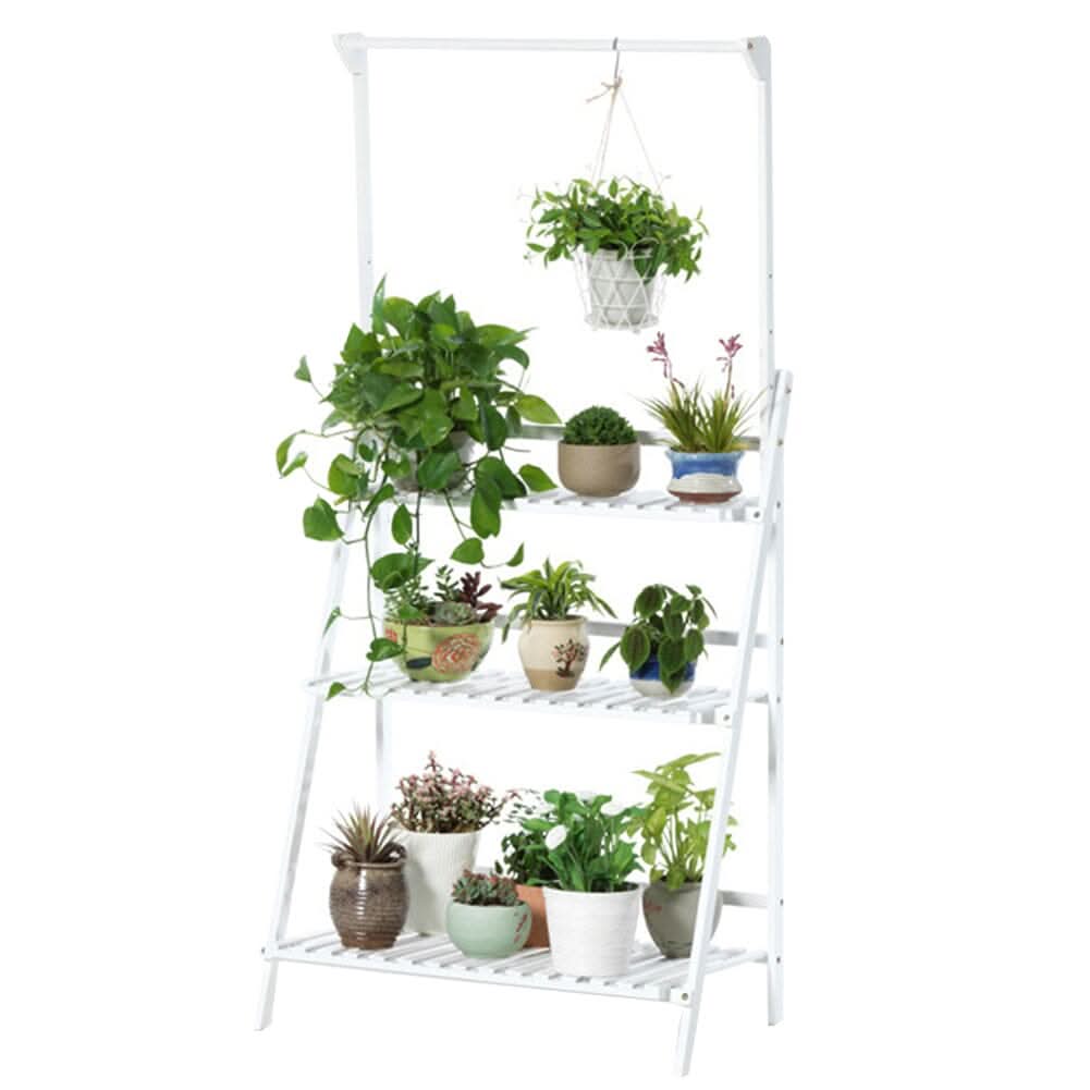 White 3-Tier Wooden Ladder Plant Stand (70×40×96cm)