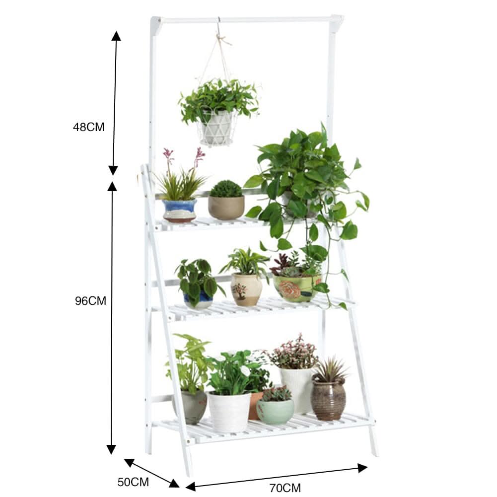 White 3-Tier Wooden Ladder Plant Stand (70×40×96cm)