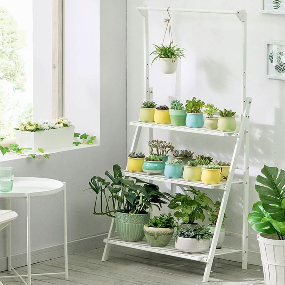 White 3-Tier Wooden Ladder Plant Stand (70×40×96cm)