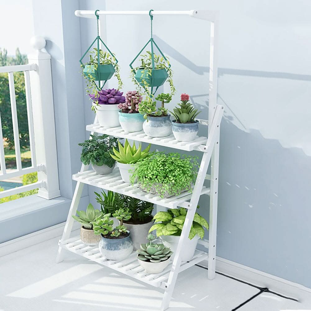 White 3-Tier Wooden Ladder Plant Stand (70×40×96cm)