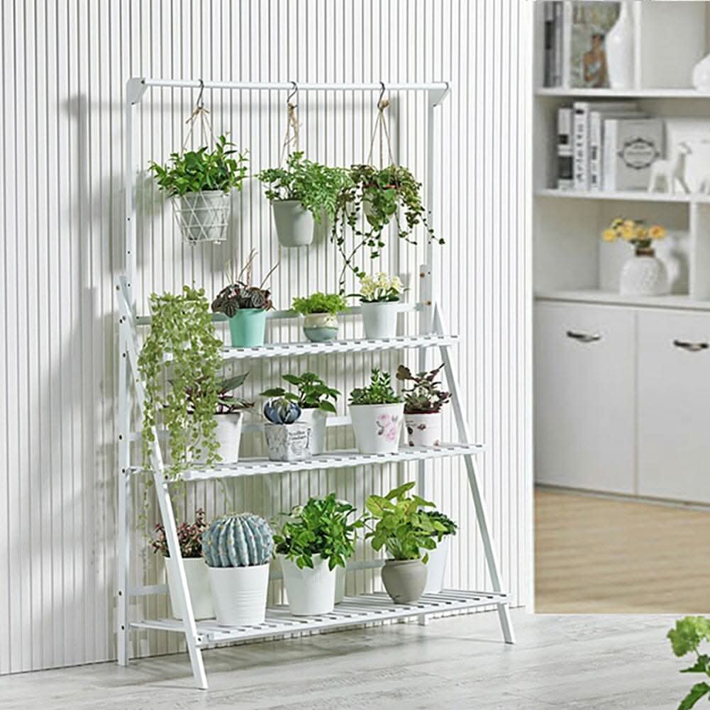 White 3-Tier Wooden Ladder Plant Stand (70×40×96cm)