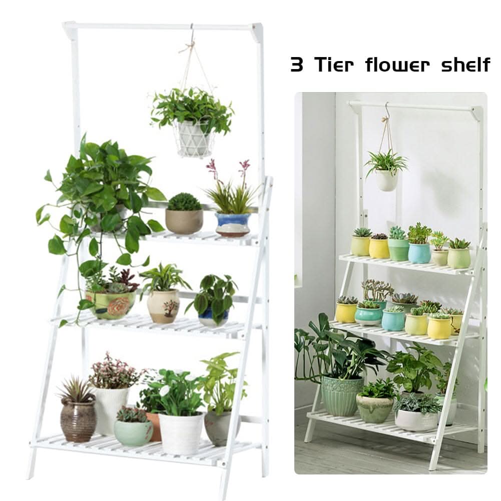 White 3-Tier Wooden Ladder Plant Stand (70×40×96cm)