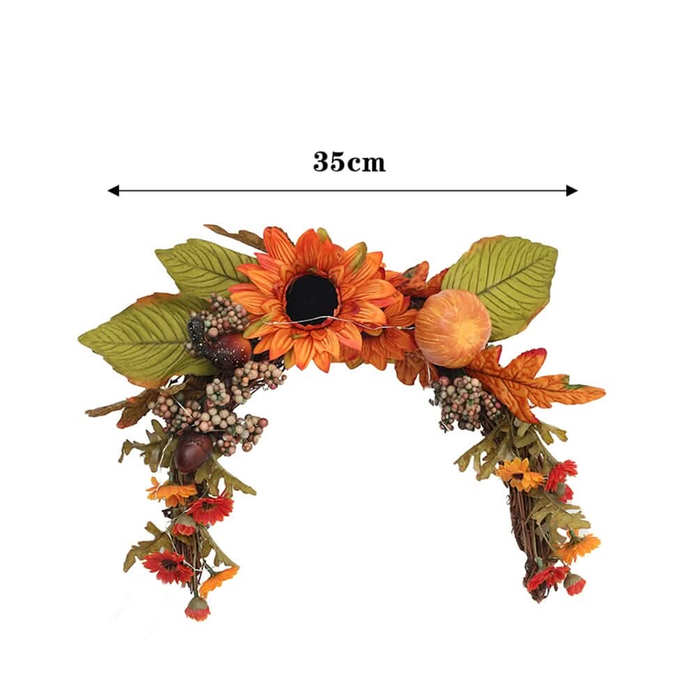 Autumn Sunflower & Chrysanthemum Wreath with Copper Wire Lights – 35cm Harvest Hanging Decor
