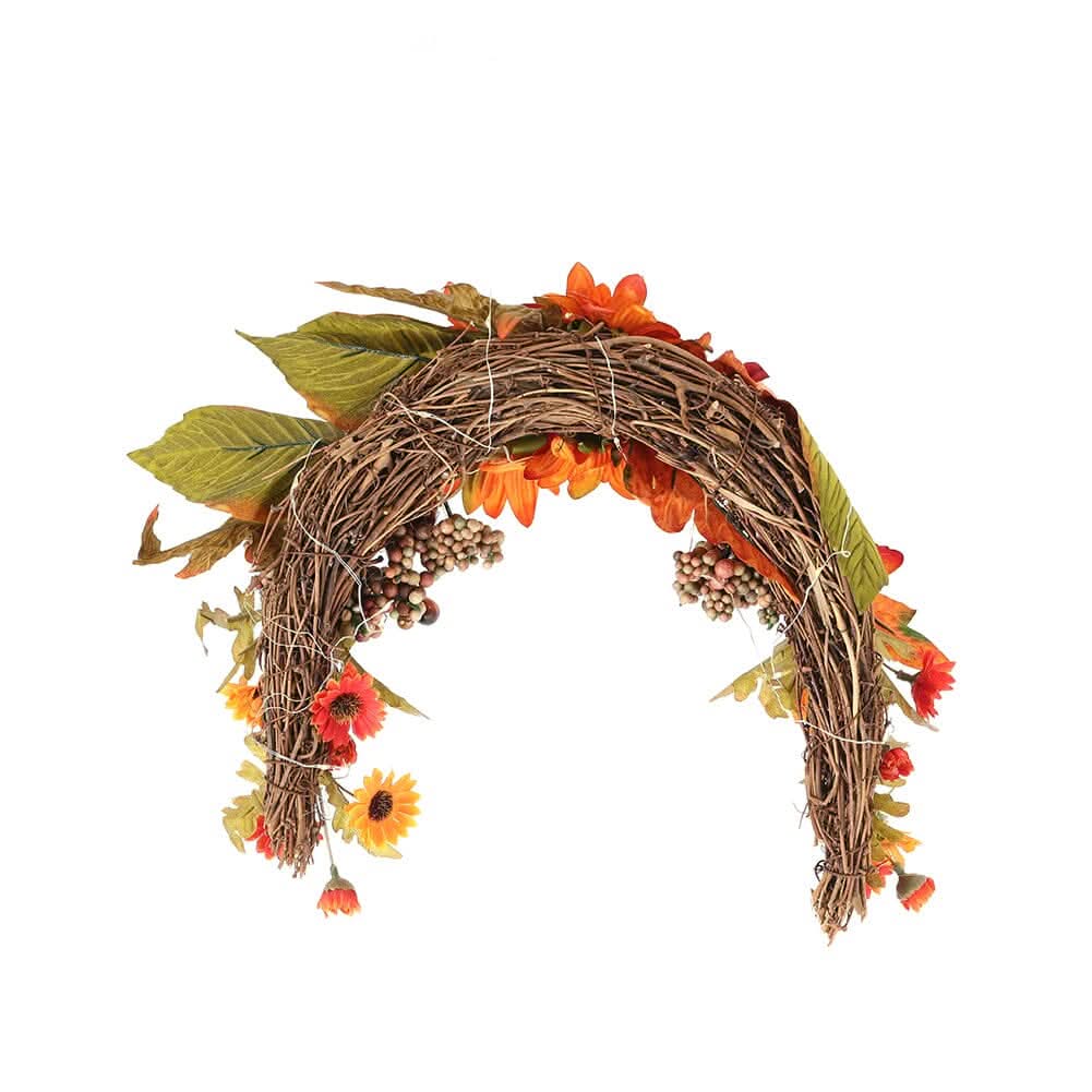 Autumn Sunflower & Chrysanthemum Wreath with Copper Wire Lights – 35cm Harvest Hanging Decor