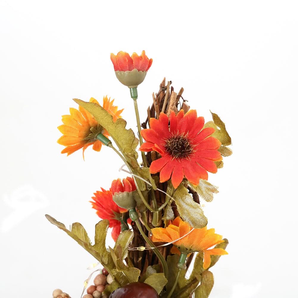 Autumn Sunflower & Chrysanthemum Wreath with Copper Wire Lights – 35cm Harvest Hanging Decor