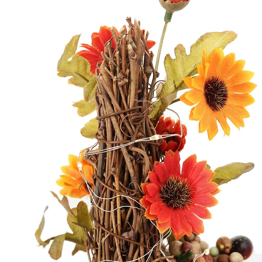 Autumn Sunflower & Chrysanthemum Wreath with Copper Wire Lights – 35cm Harvest Hanging Decor