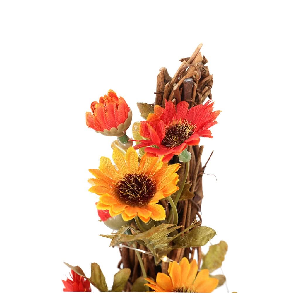 Autumn Sunflower & Chrysanthemum Wreath with Copper Wire Lights – 35cm Harvest Hanging Decor