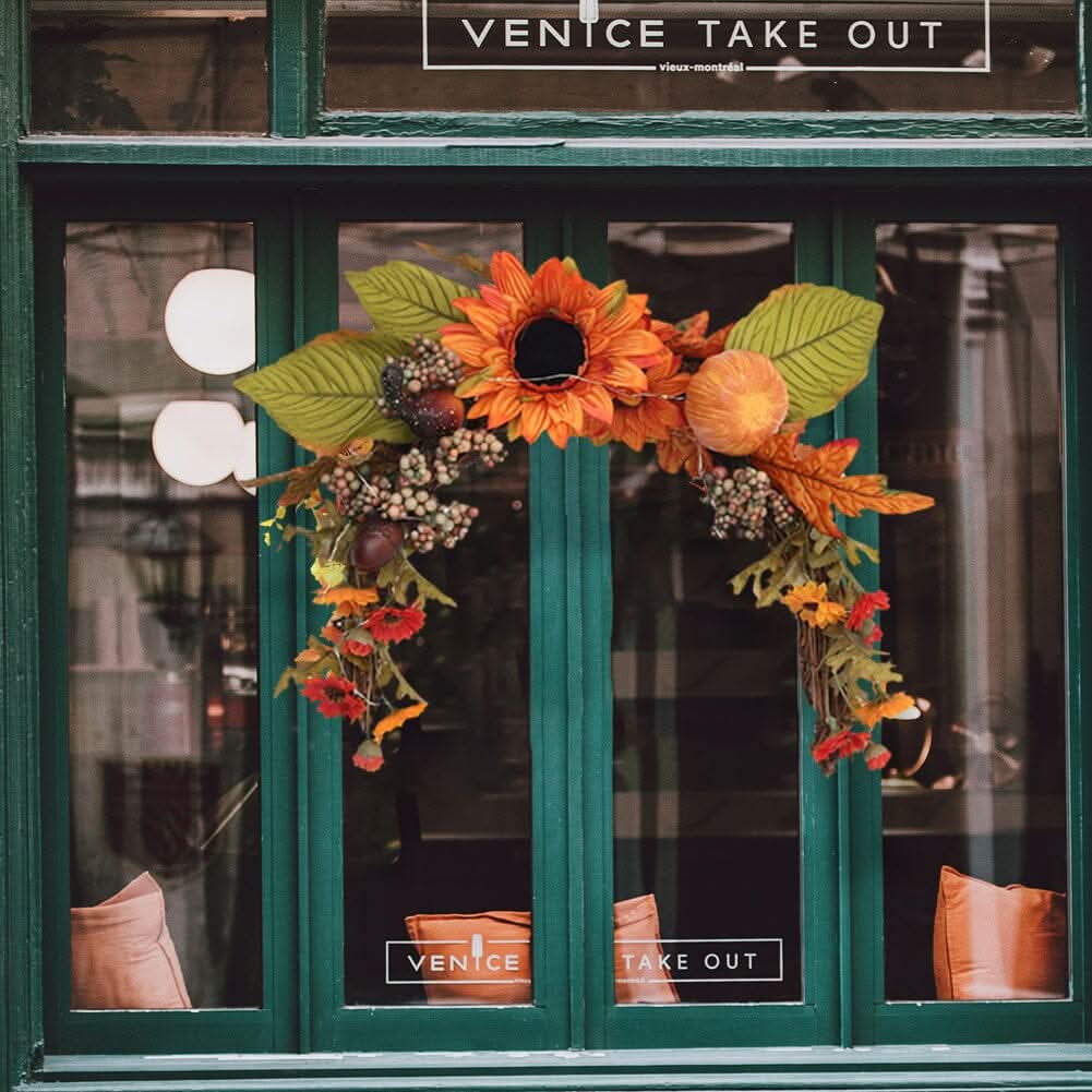 Autumn Sunflower & Chrysanthemum Wreath with Copper Wire Lights – 35cm Harvest Hanging Decor