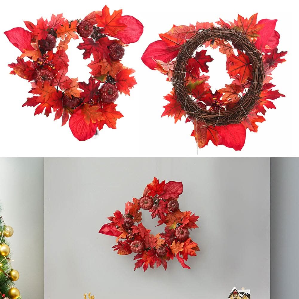 Fall Maple Leaf Pumpkin Wreath Artificial Wreath Front Door Decoration