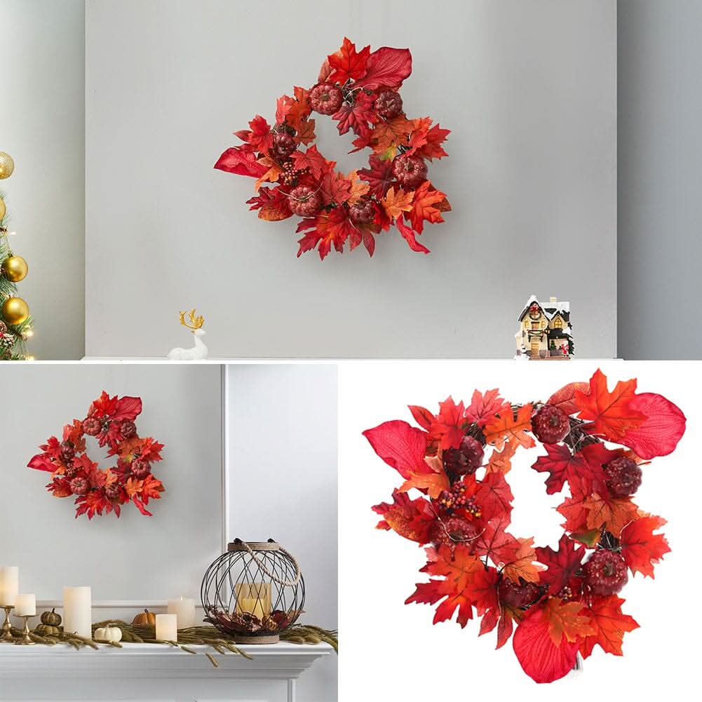 Fall Maple Leaf Pumpkin Wreath Artificial Wreath Front Door Decoration