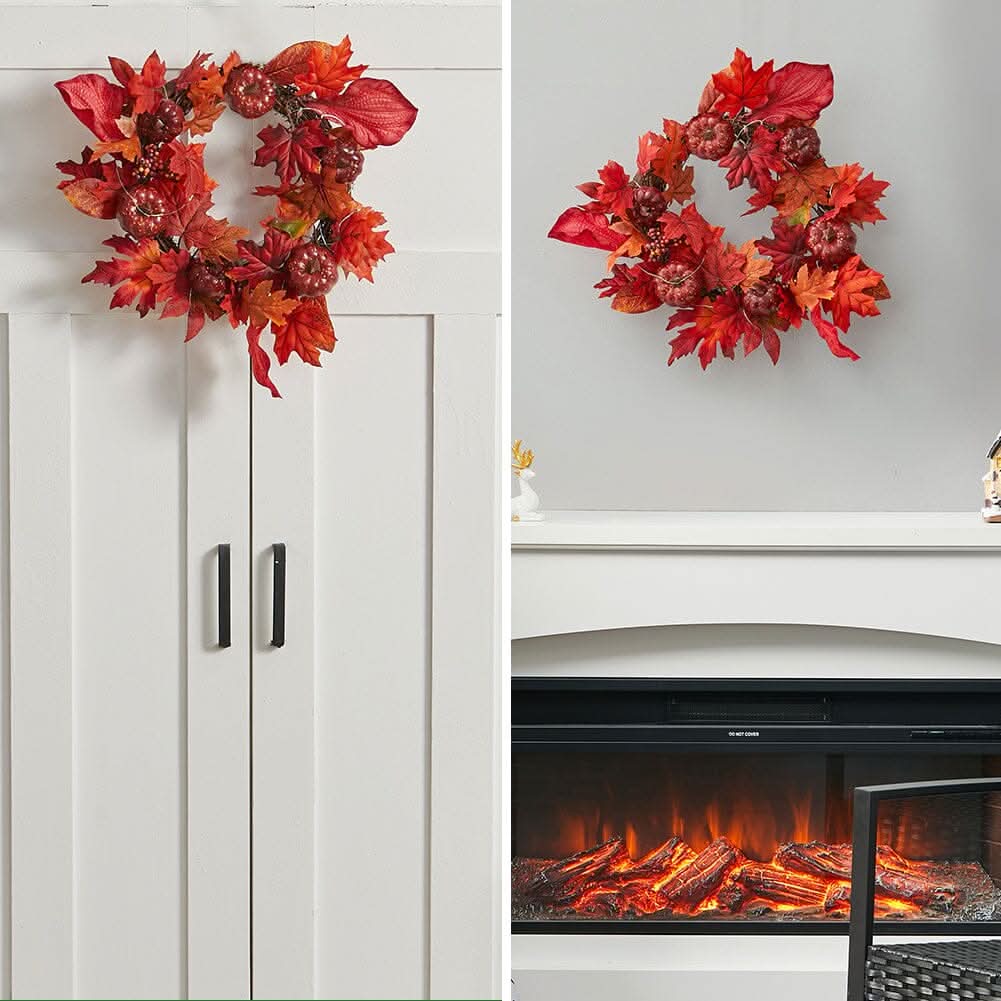 Fall Maple Leaf Pumpkin Wreath Artificial Wreath Front Door Decoration