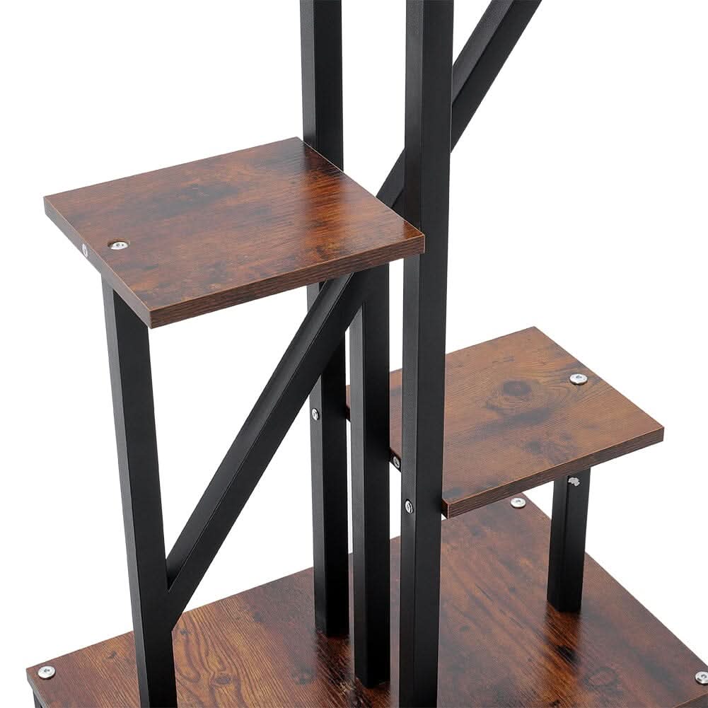 Heart-Shaped 2-Piece Multi-Tier Plant Stand Set Black Frame Vintage Wood Top