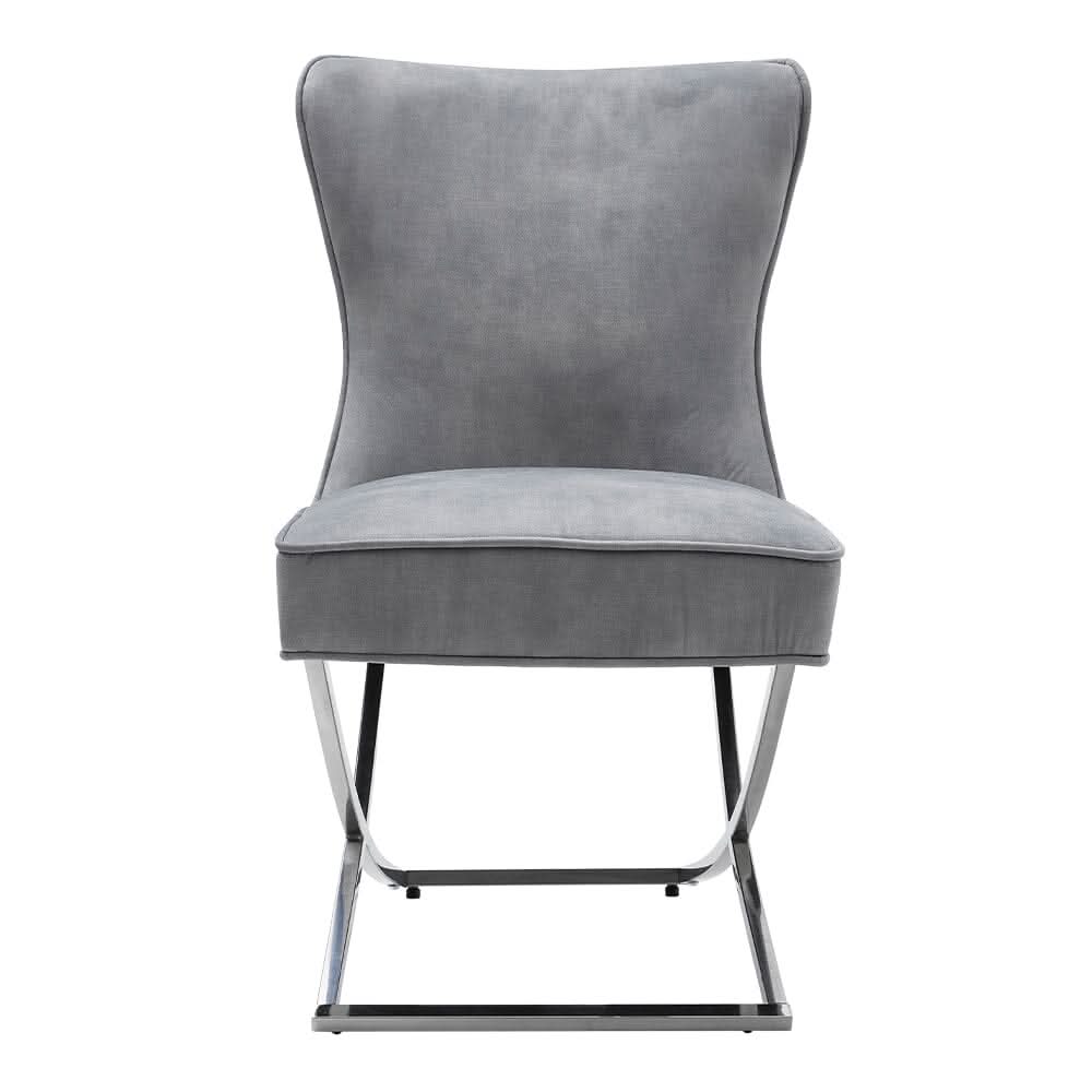 Set of 2 Beige High Back Dining Chairs with velvet Upholstered