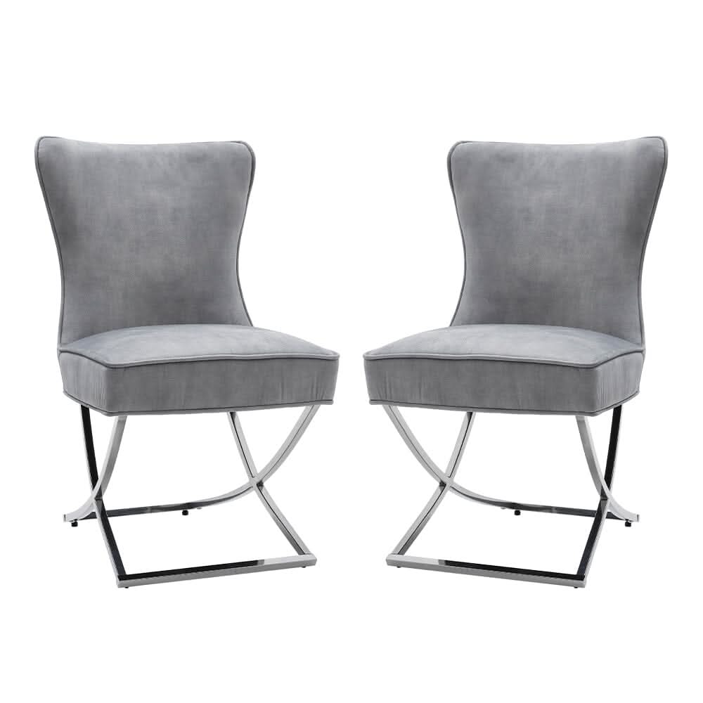 Set of 2 Beige High Back Dining Chairs with velvet Upholstered