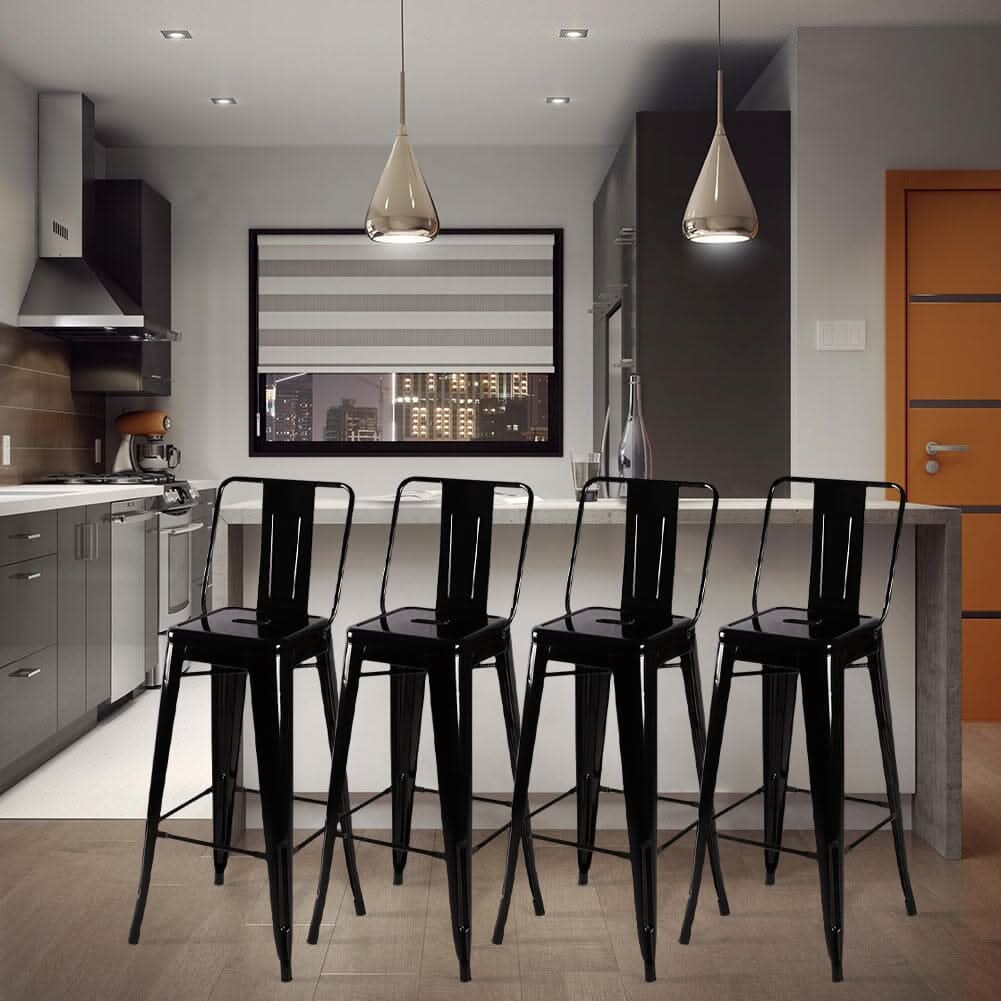 Set of 4 Metal Bar Stool Industrial Style High Chair