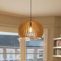 Lightsin Shadome-Natural Wood Pumpkin Pendant Light Eco Friendly Rustic Hanging Lamp for Home Decor