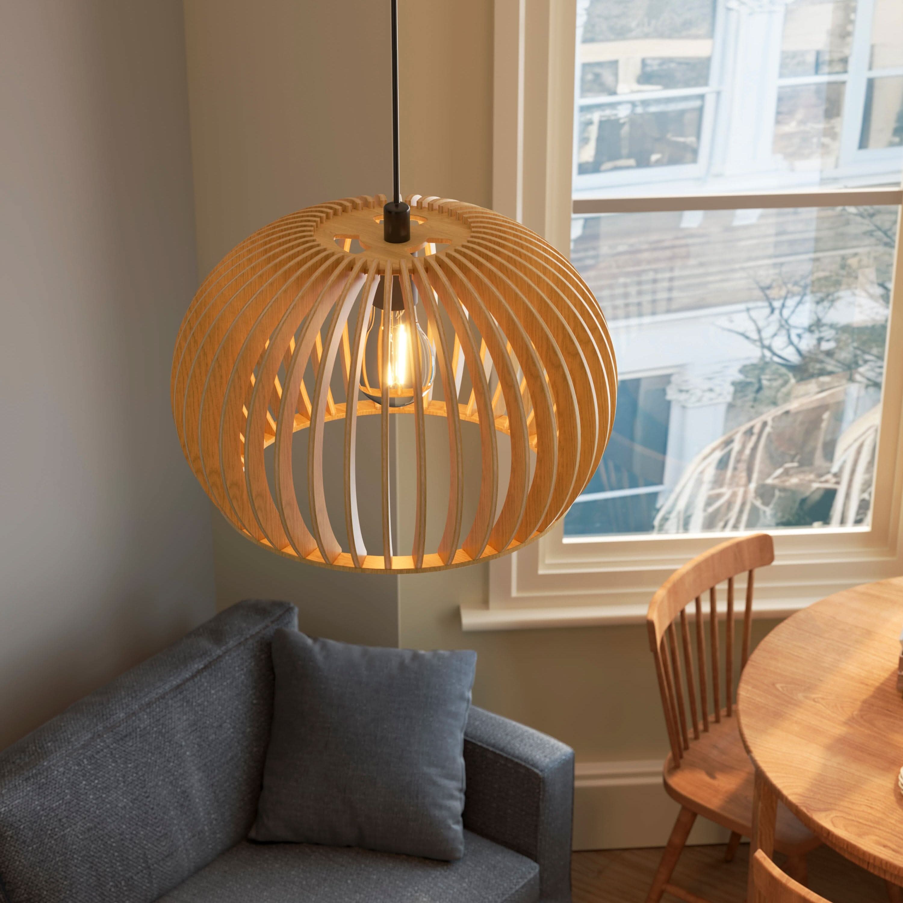 Lightsin Shadome-Natural Wood Pumpkin Pendant Light Eco Friendly Rustic Hanging Lamp for Home Decor
