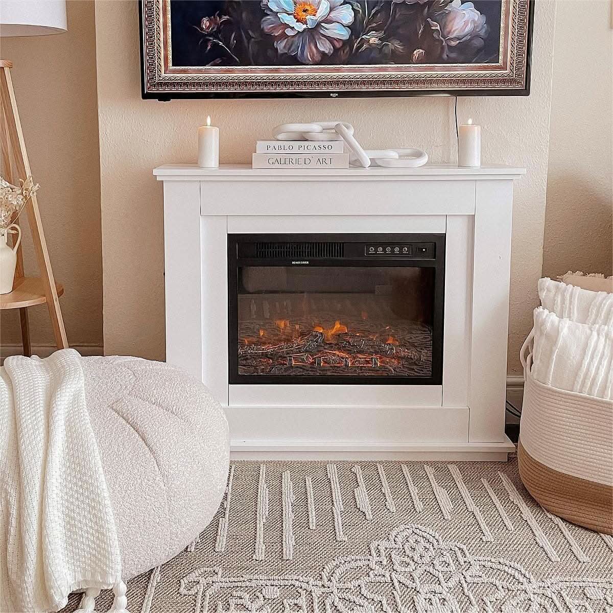 Smallbee Elegant 39-Inch Freestanding Electric Fireplace Suite with Wooden Mantel