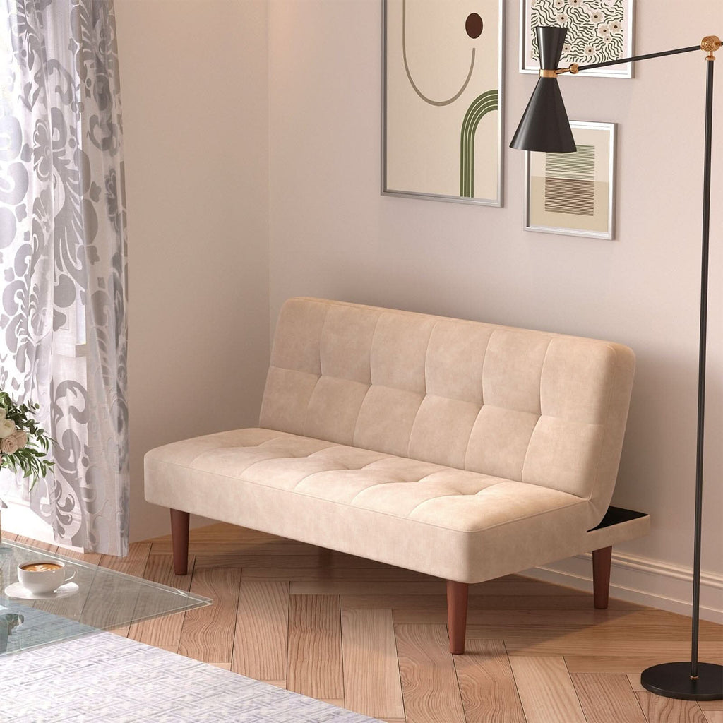 4ft Sofa Bed Wide Modern 2 Seater Padded Convertible Sofa Bed with Wooden Legs