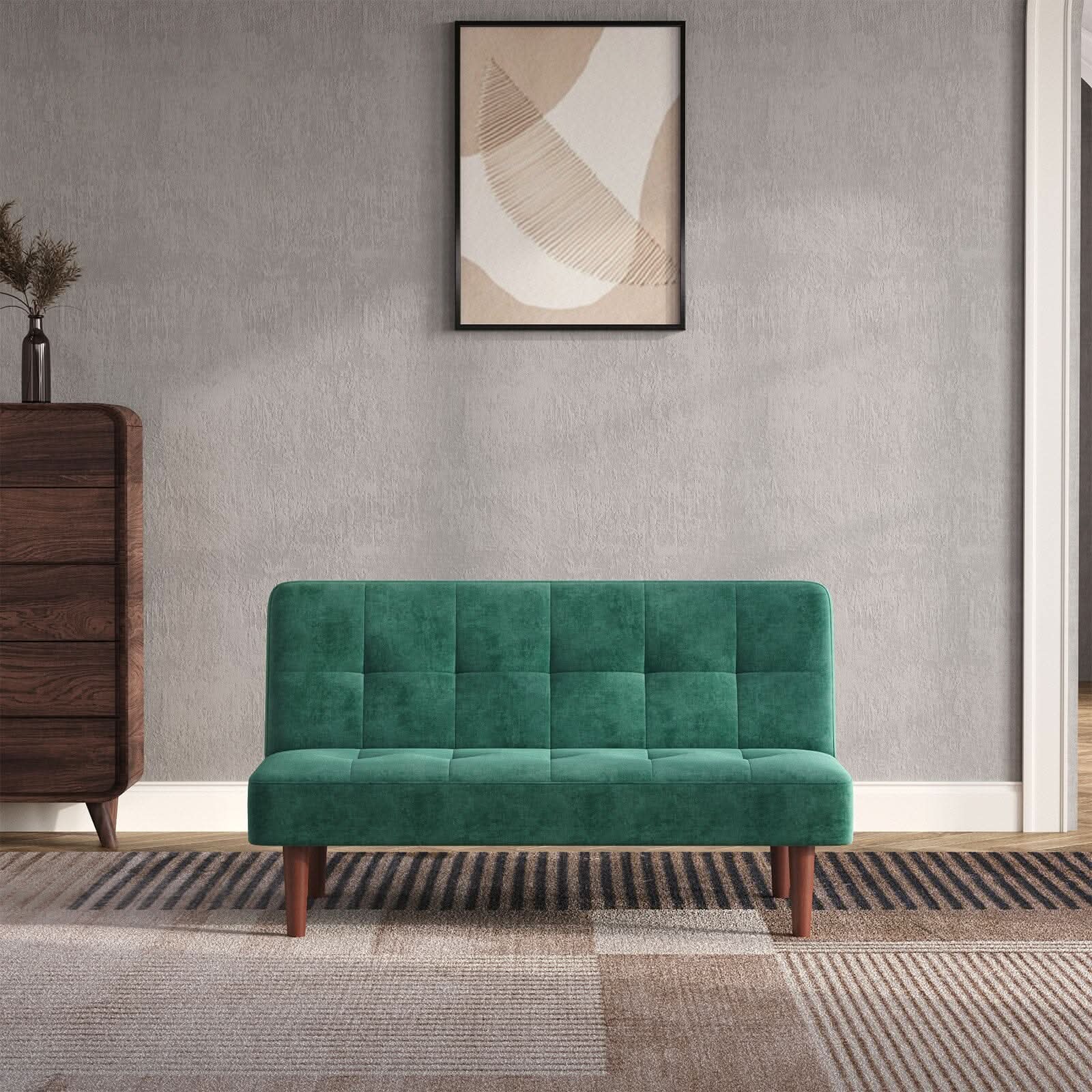 4ft Sofa Bed Wide Modern 2 Seater Padded Convertible Sofa Bed with Wooden Legs