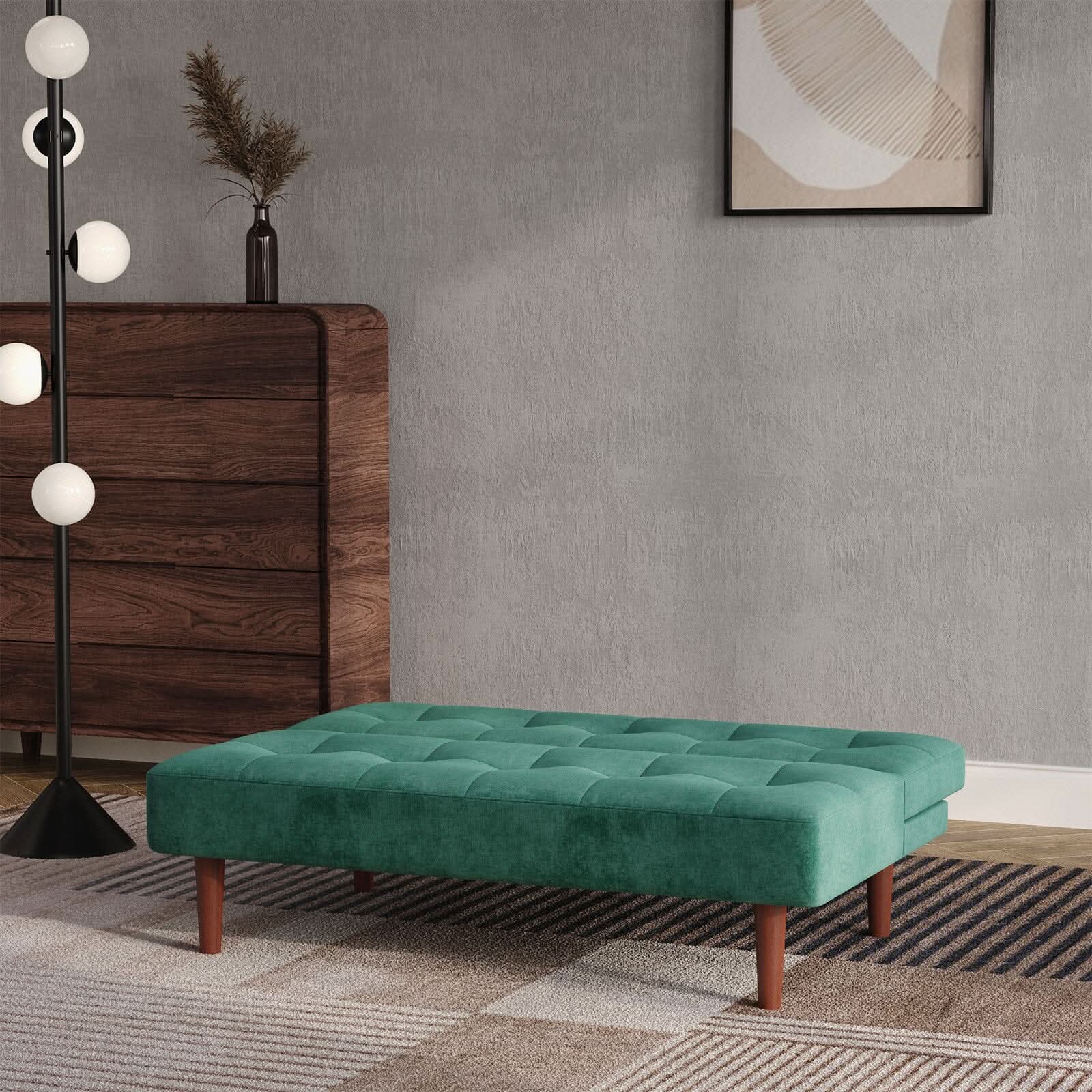4ft Sofa Bed Wide Modern 2 Seater Padded Convertible Sofa Bed with Wooden Legs