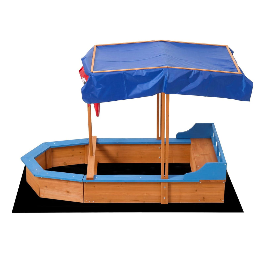 Kids Wooden Pirate Ship Sandbox with Canopy – Indoor & Outdoor Play Set