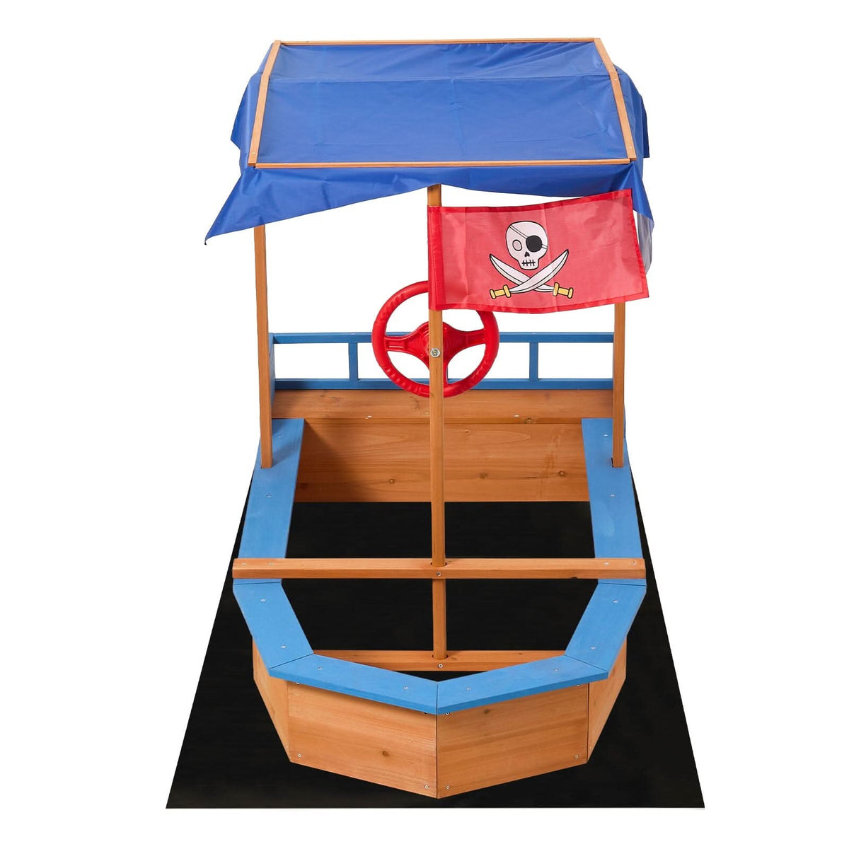 Kids Wooden Pirate Ship Sandbox with Canopy – Indoor & Outdoor Play Set