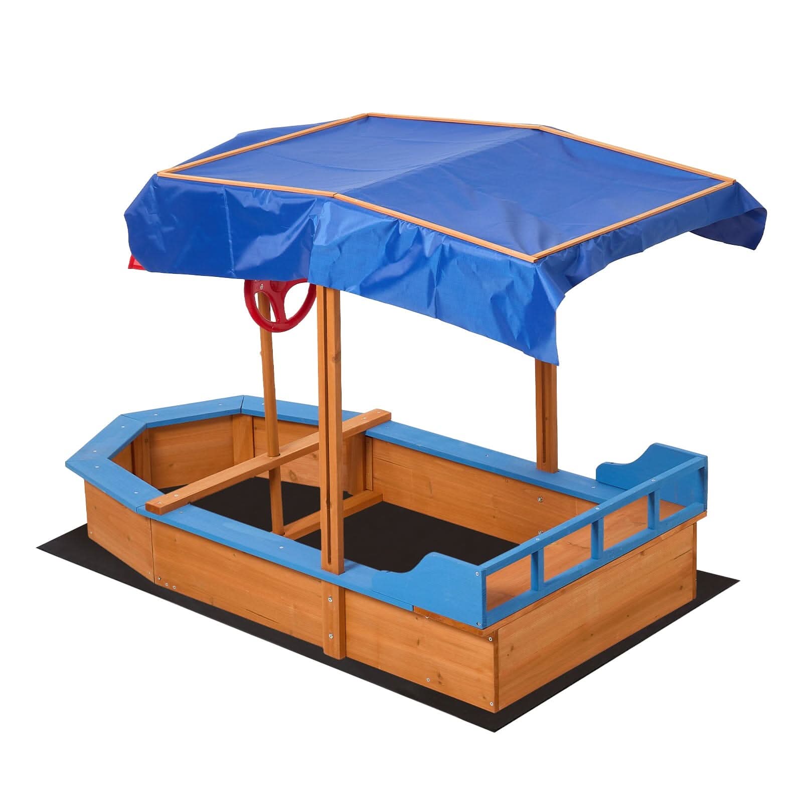 Kids Wooden Pirate Ship Sandbox with Canopy – Indoor & Outdoor Play Set