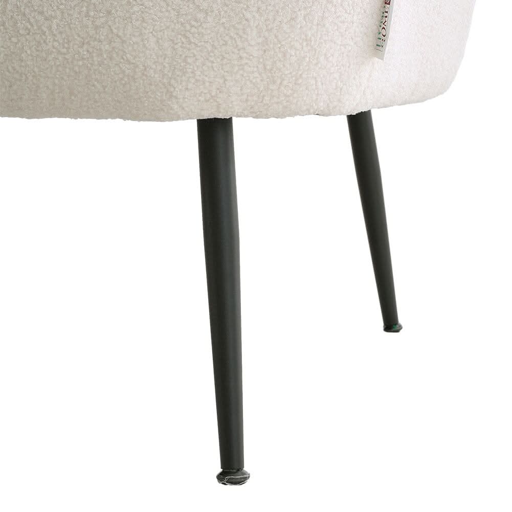 2 Seater Sofa White Teddy Fabric Loveseat with Metal Legs